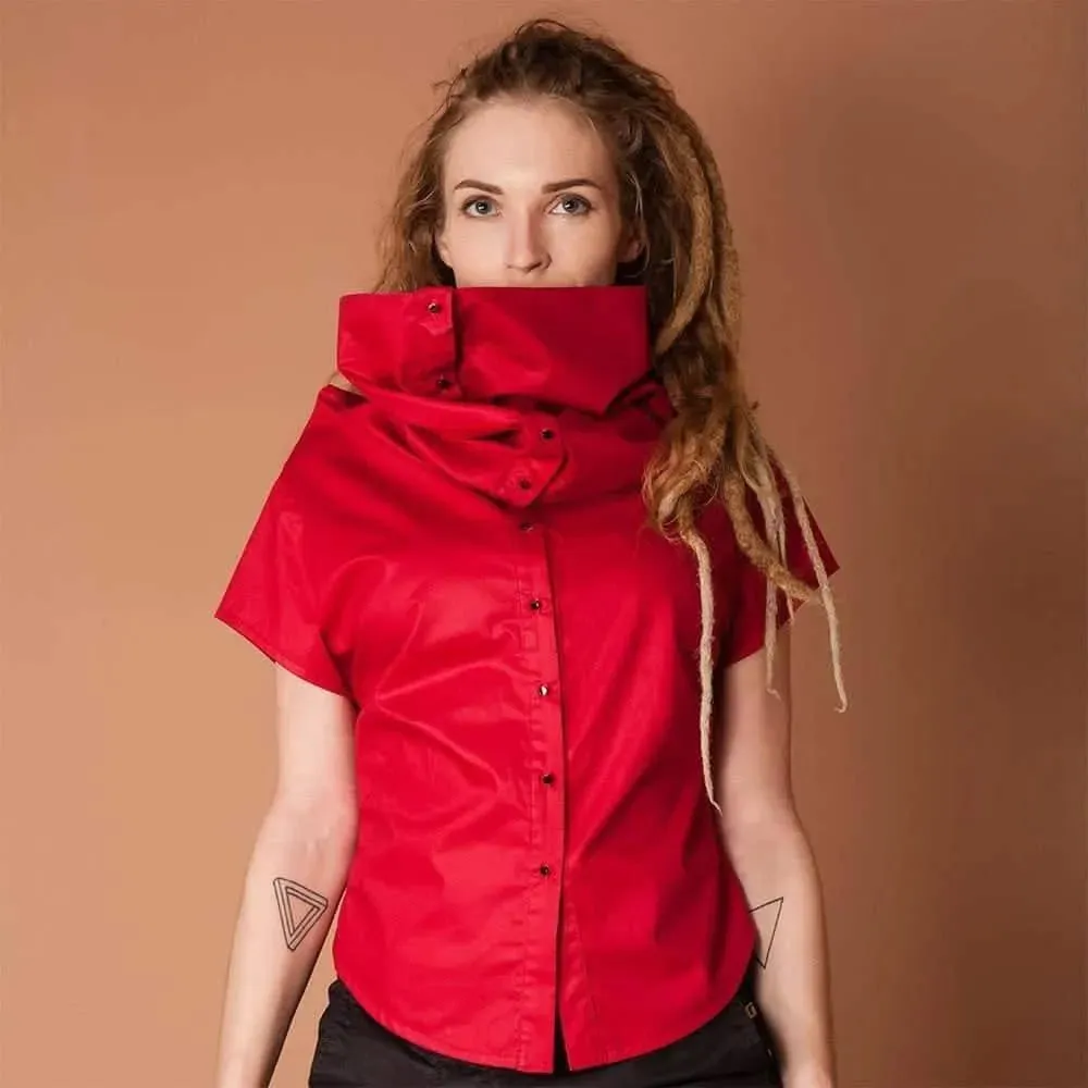 Unique Women’s Shirt with Reversible Collar Drape