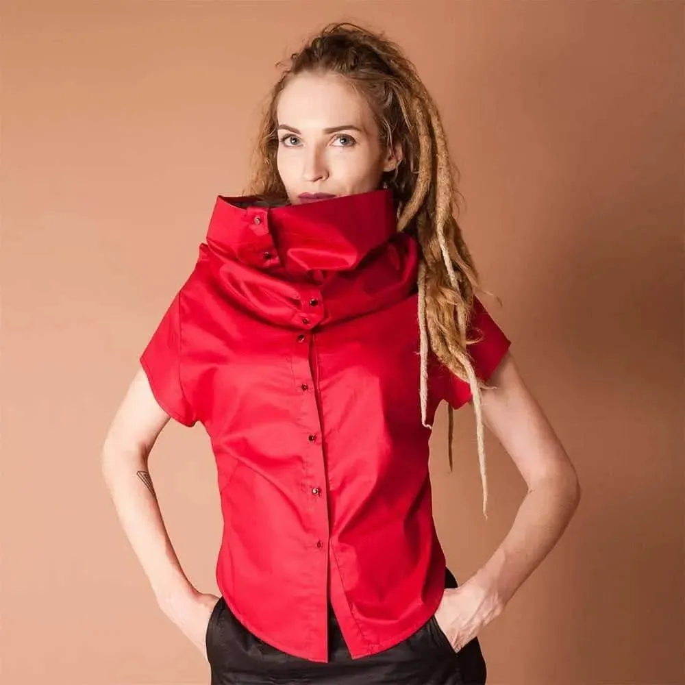 Unique Women’s Shirt with Reversible Collar Drape
