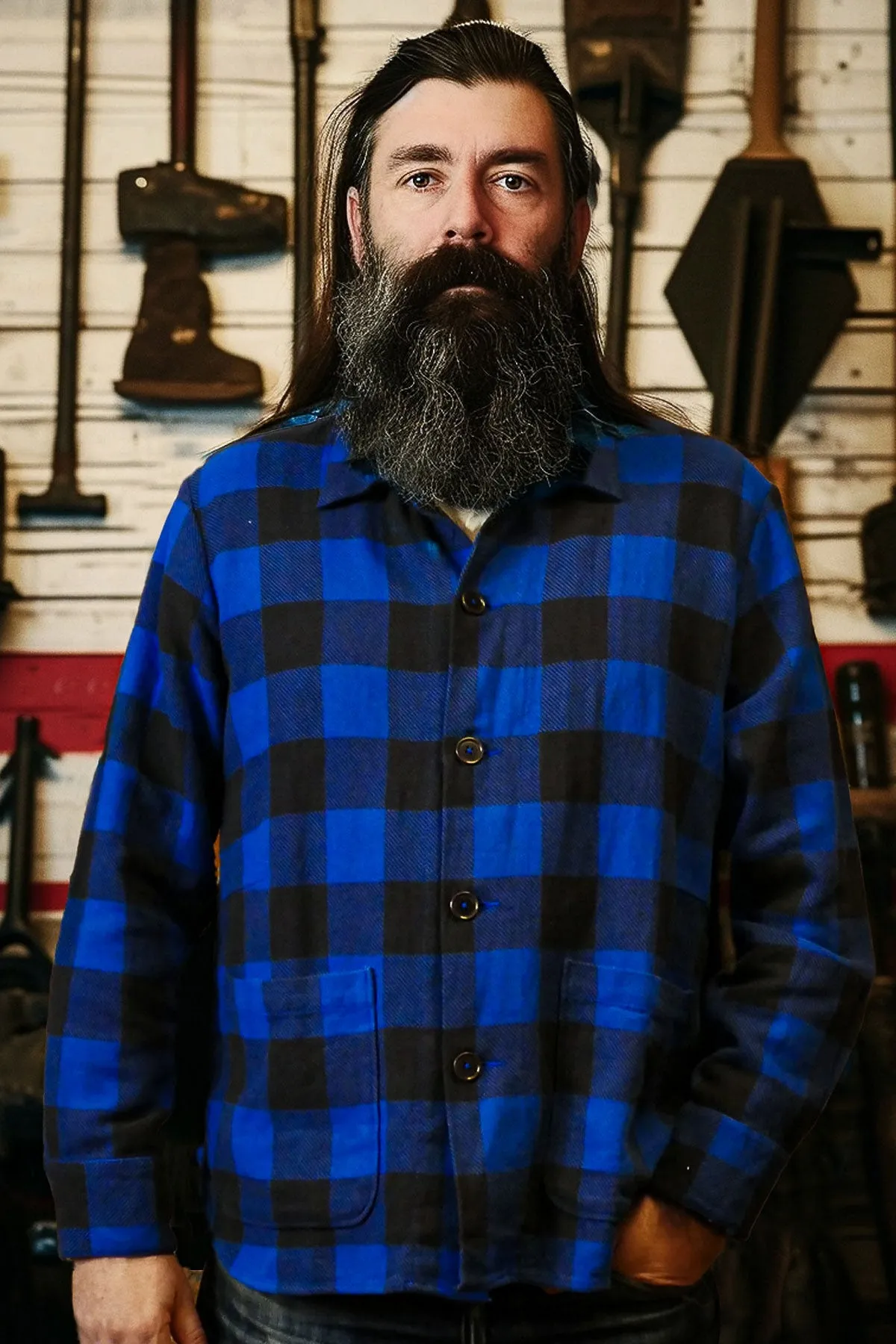 Universal Works - Travail Shirt In Navy Winter Gingham