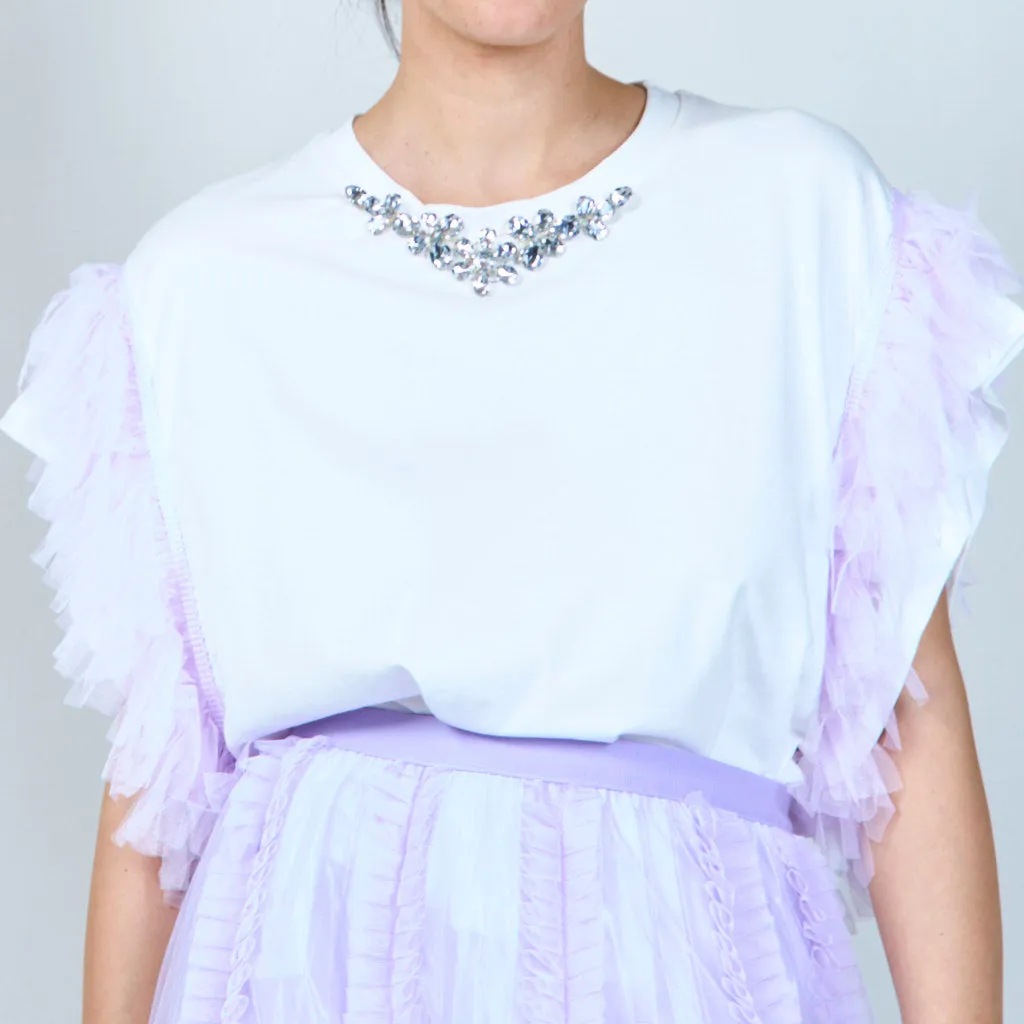 Whimsical tulle-sleeve shirt wholesale