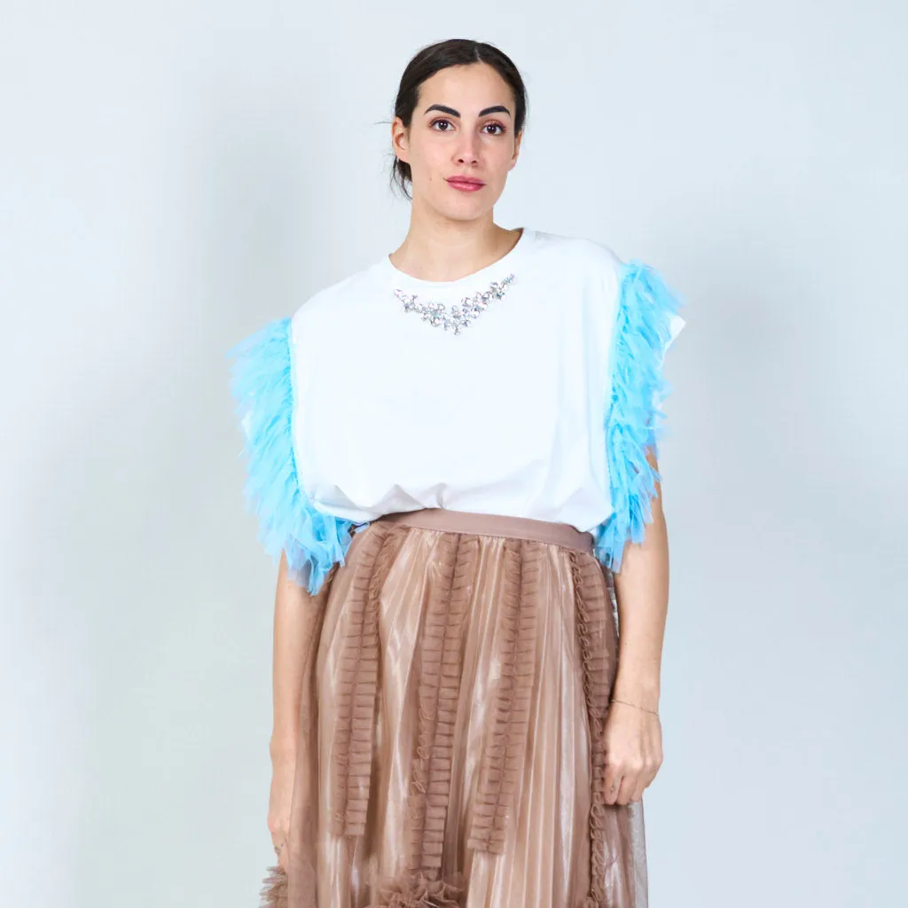 Whimsical tulle-sleeve shirt wholesale