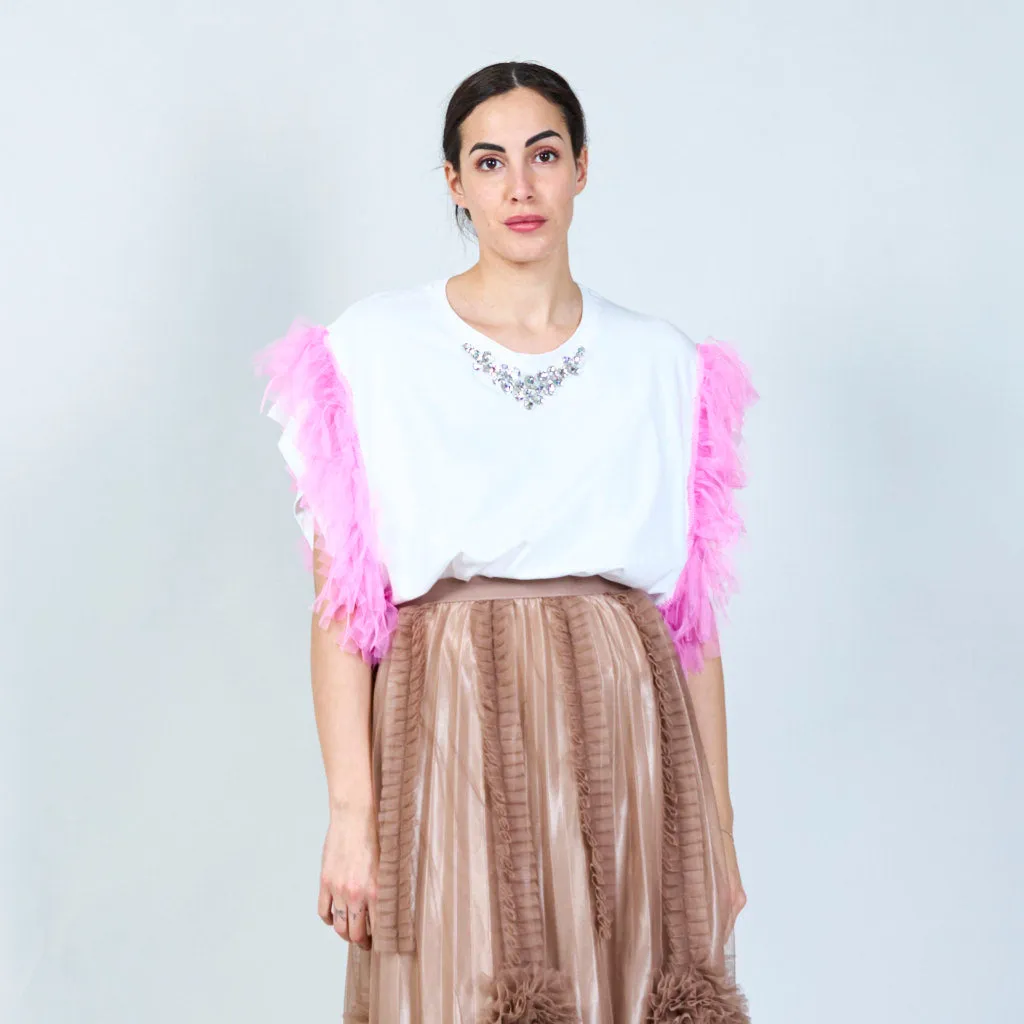 Whimsical tulle-sleeve shirt wholesale