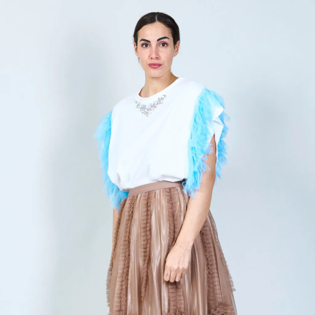 Whimsical tulle-sleeve shirt wholesale