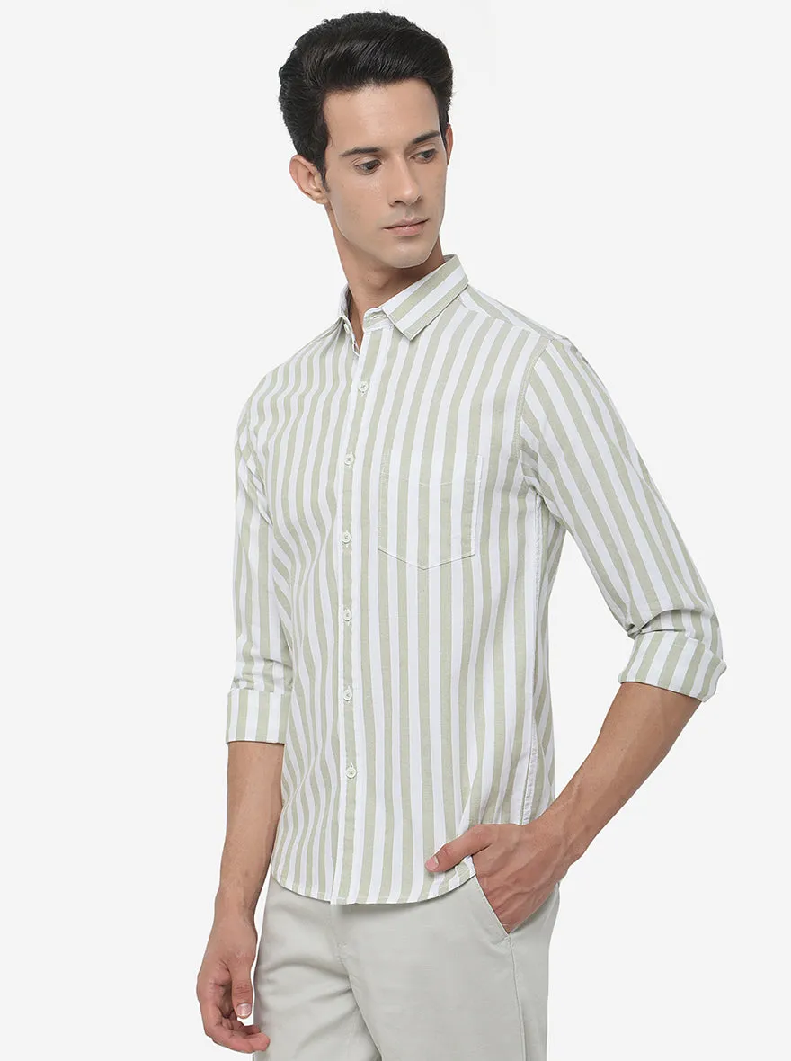 White & Green Striped Slim Fit Semi Casual Shirt | Greenfibre