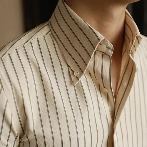 Wiaofellas  -  Spring Autumn Men's New Striped Slim Fit Shirts Male Long Sleeve Dress Shirts Men Buttoned Up Formal Business Shirts