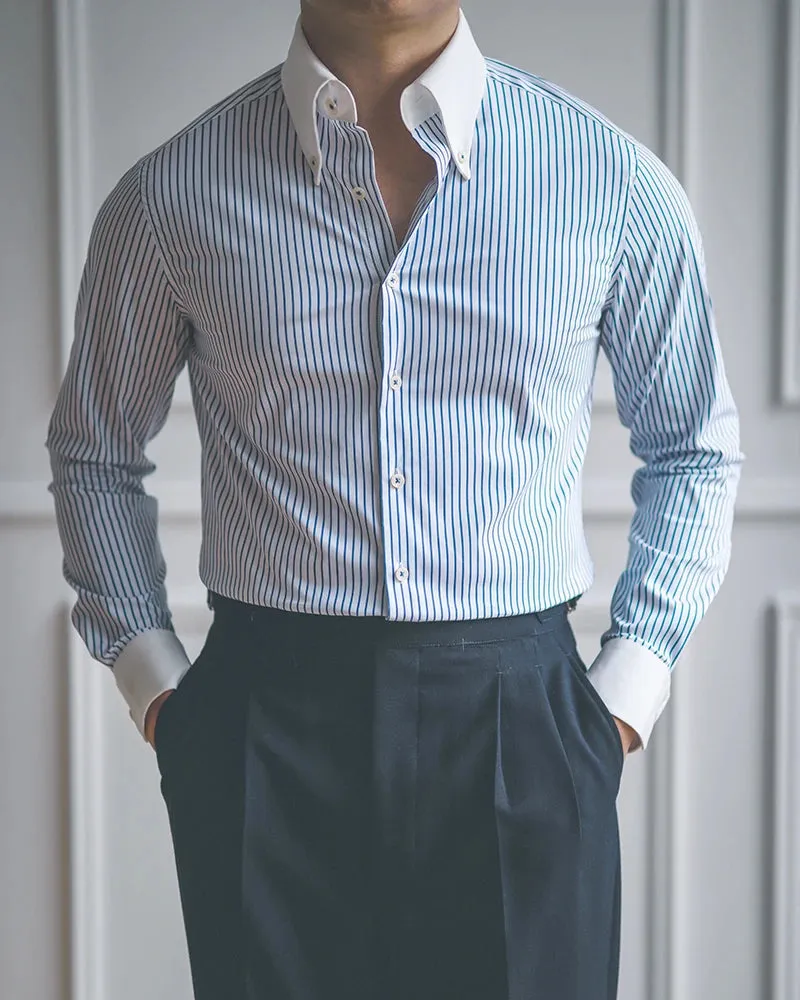 Wiaofellas  -  Spring Autumn Men's New Striped Slim Fit Shirts Male Long Sleeve Dress Shirts Men Buttoned Up Formal Business Shirts