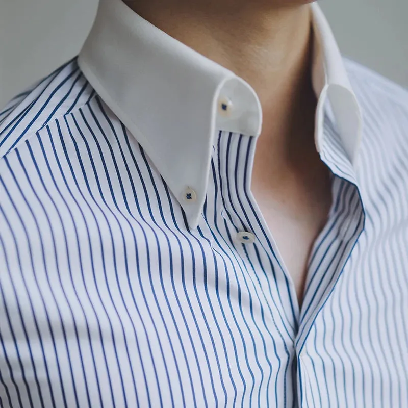 Wiaofellas  -  Spring Autumn Men's New Striped Slim Fit Shirts Male Long Sleeve Dress Shirts Men Buttoned Up Formal Business Shirts