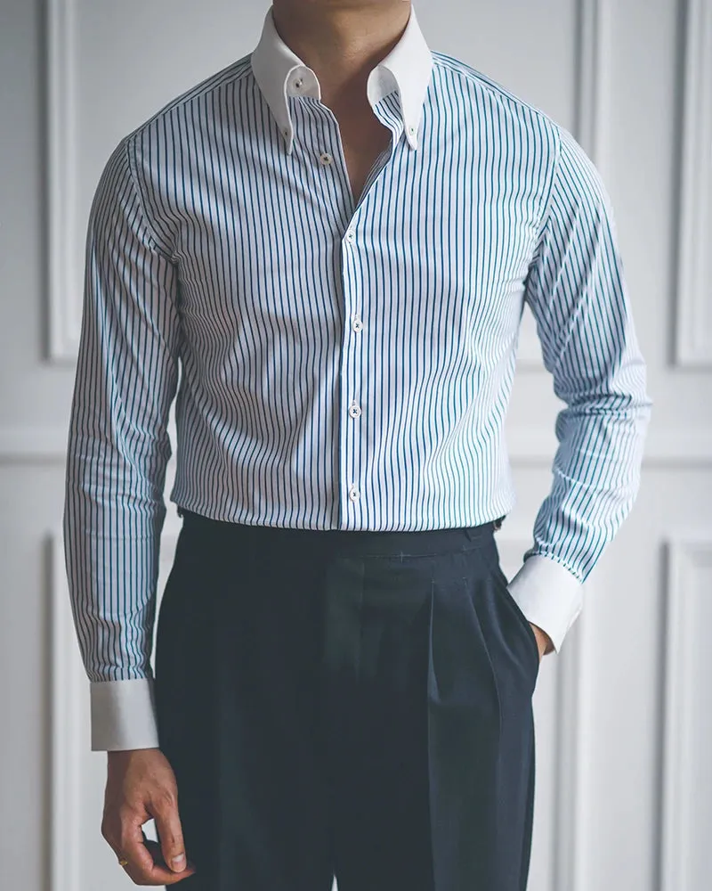 Wiaofellas  -  Spring Autumn Men's New Striped Slim Fit Shirts Male Long Sleeve Dress Shirts Men Buttoned Up Formal Business Shirts