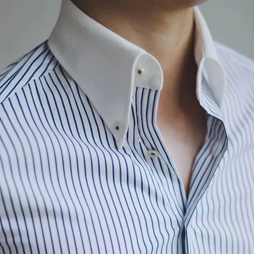Wiaofellas  -  Spring Autumn Men's New Striped Slim Fit Shirts Male Long Sleeve Dress Shirts Men Buttoned Up Formal Business Shirts