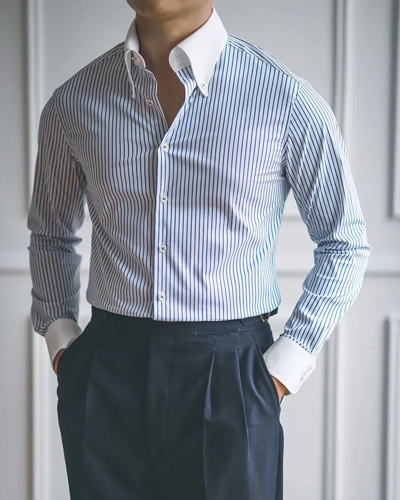 Wiaofellas  -  Spring Autumn Men's New Striped Slim Fit Shirts Male Long Sleeve Dress Shirts Men Buttoned Up Formal Business Shirts