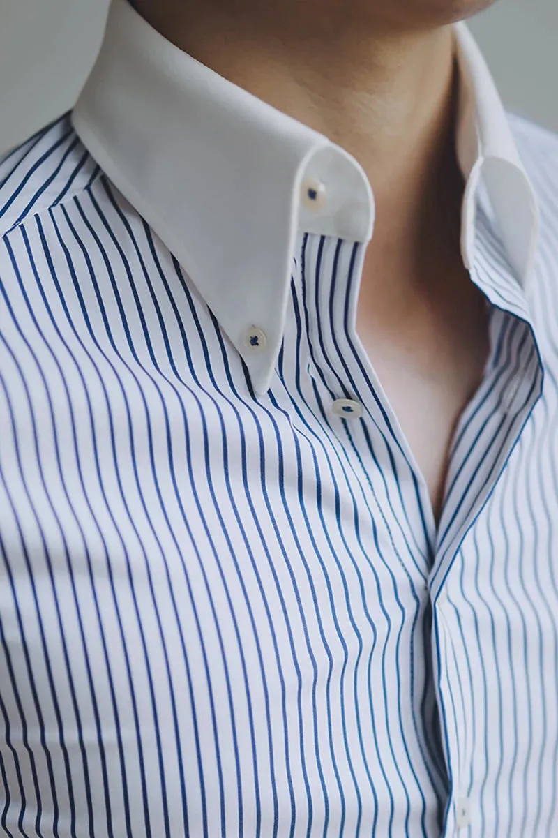 Wiaofellas  -  Spring Autumn Men's New Striped Slim Fit Shirts Male Long Sleeve Dress Shirts Men Buttoned Up Formal Business Shirts