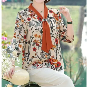 Women's Chiffon Floral Print Top Shirt