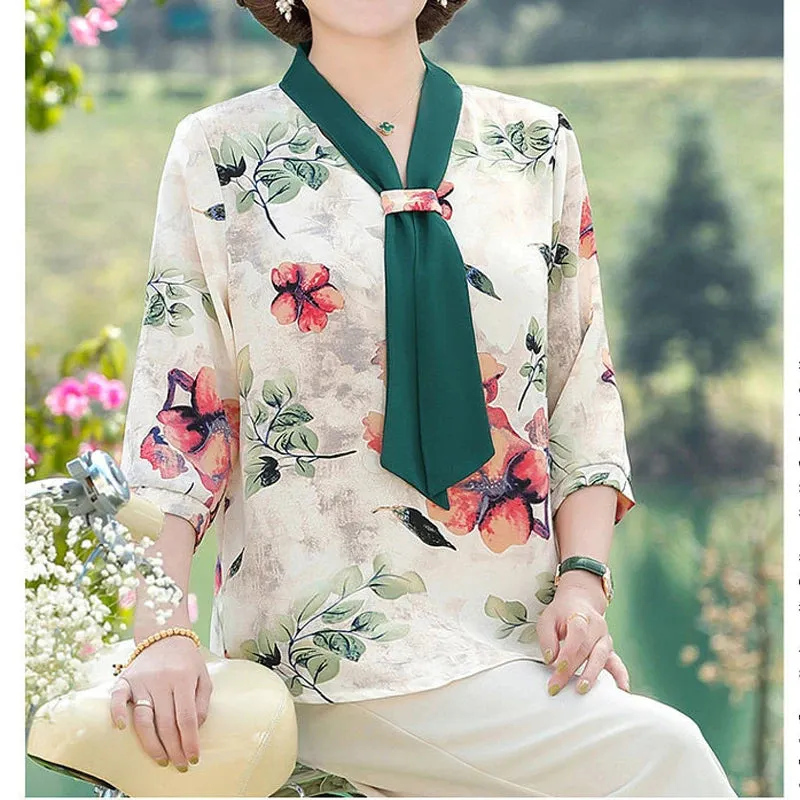 Women's Chiffon Floral Print Top Shirt
