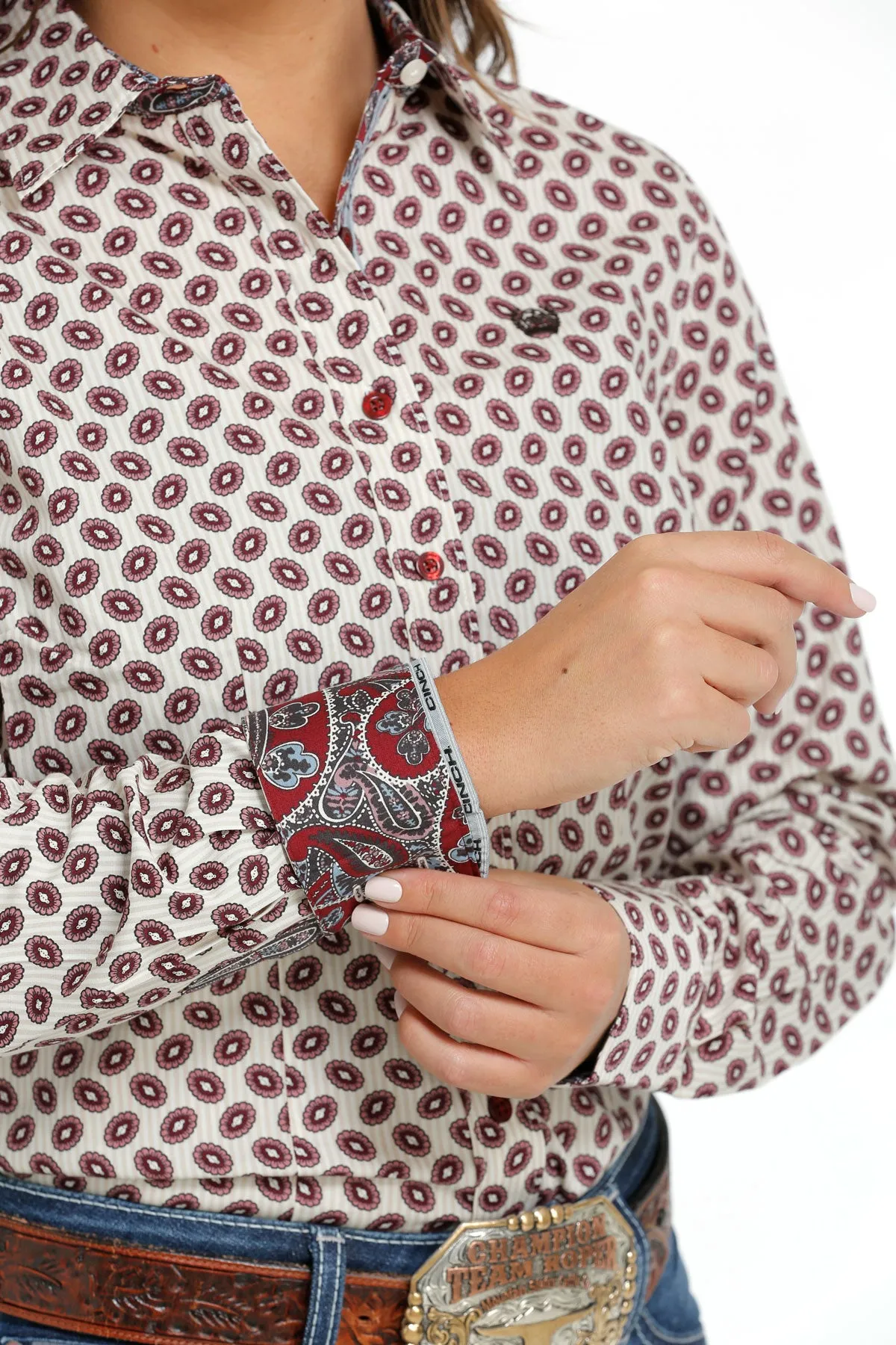 Women's Cinch MSW9165036 Cream Multi Print Button Long Sleeve Shirt CLOSEOUT
