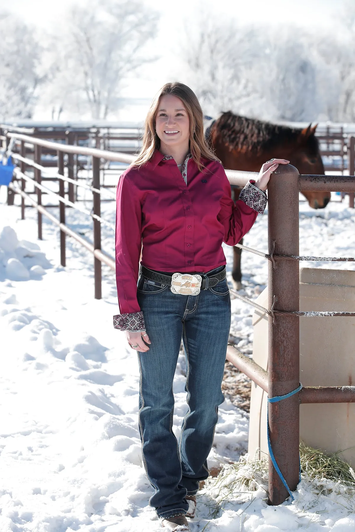 Women's Cinch MSW9165041 Burgundy Solid Button Down Western Shirt