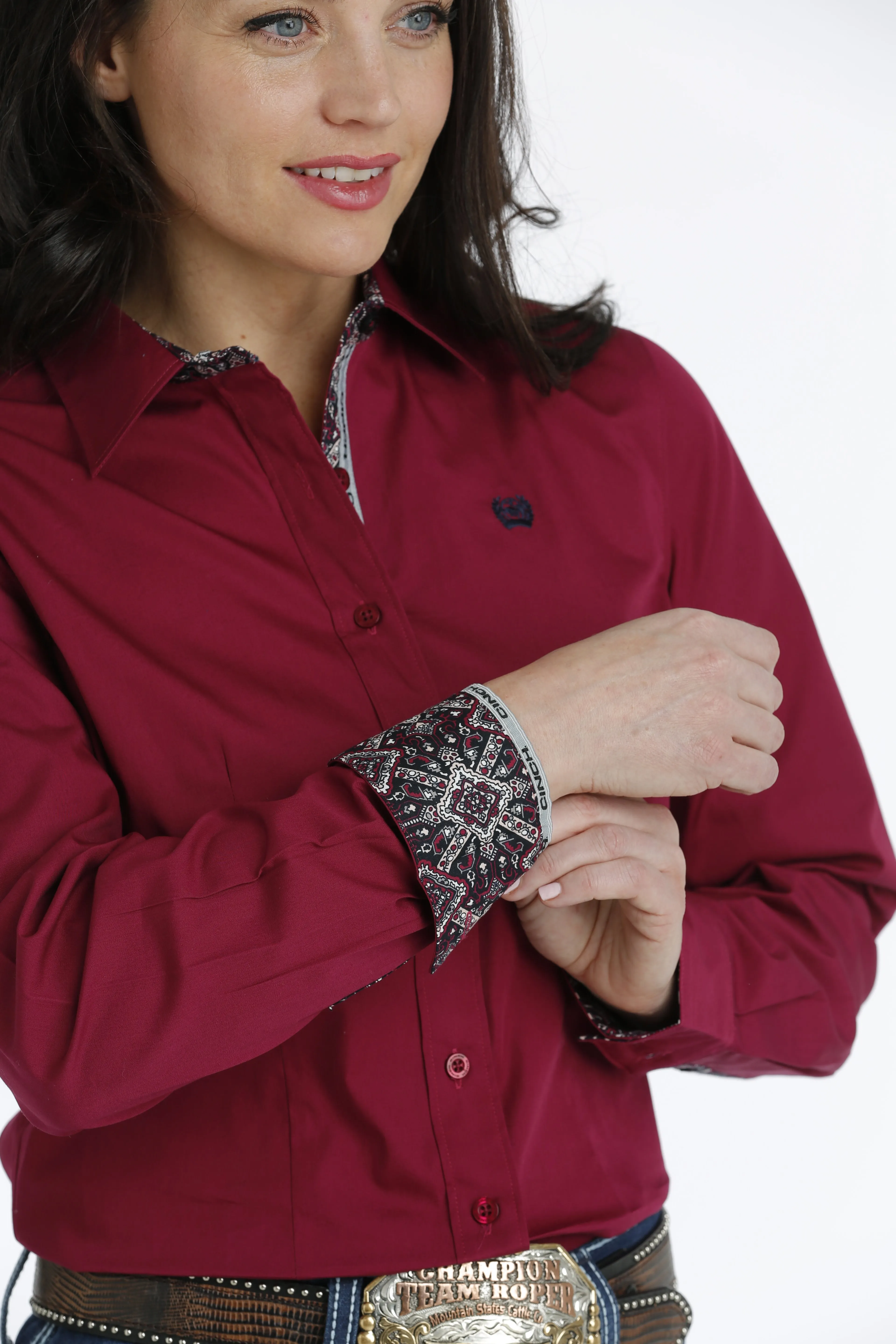 Women's Cinch MSW9165041 Burgundy Solid Button Down Western Shirt