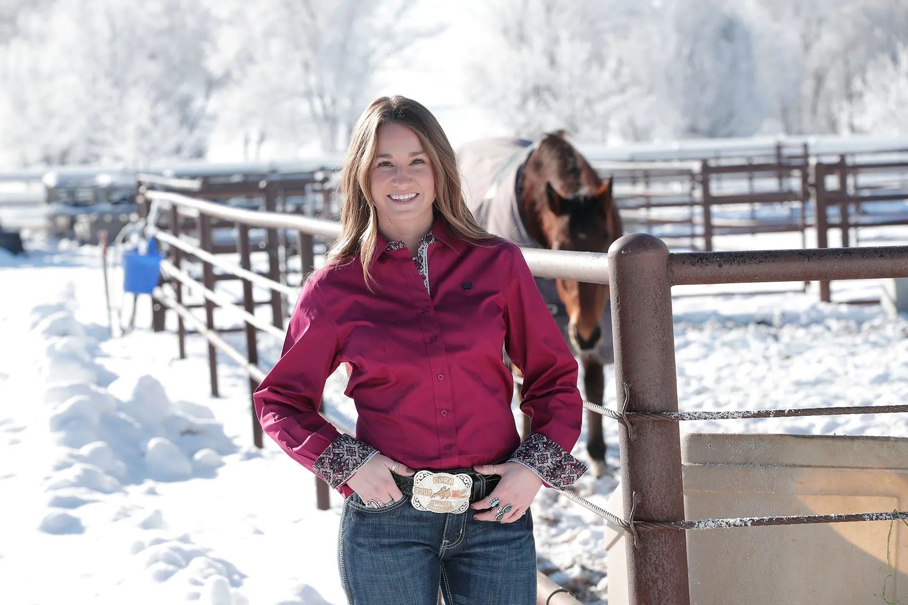 Women's Cinch MSW9165041 Burgundy Solid Button Down Western Shirt
