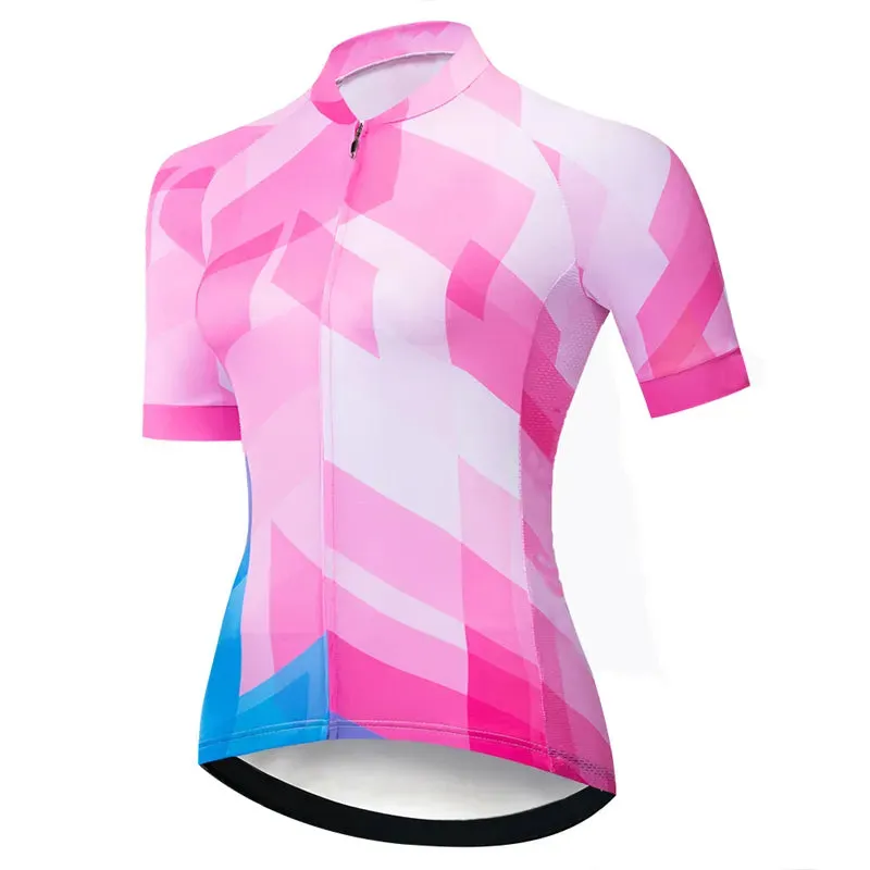 Women's Cycling Jersey Short Sleeve Full Zipper Summer Road Bike Shirts Pro Team Bicycle Clothing