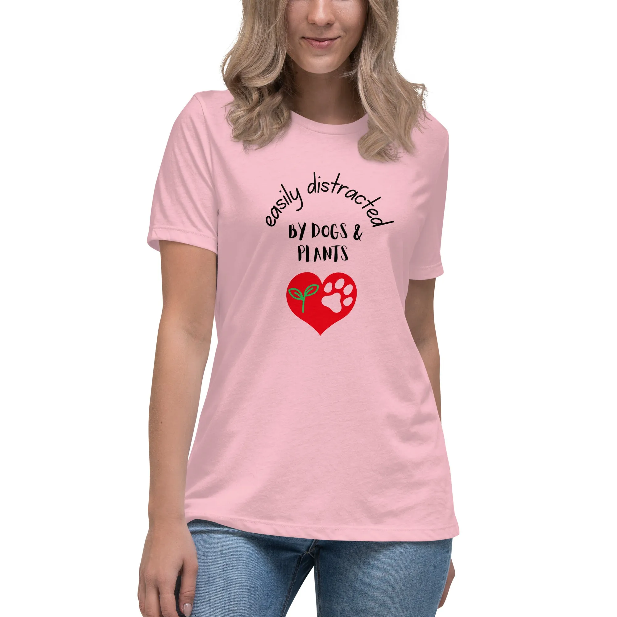 Women's Premium Cotton Relaxed T-Shirt - Easily Distracted By Dogs & Plants