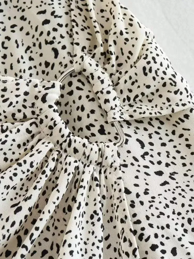 xakxx - New women's  animal print shirt midi skirt high waist skirt double front design with metal buckle