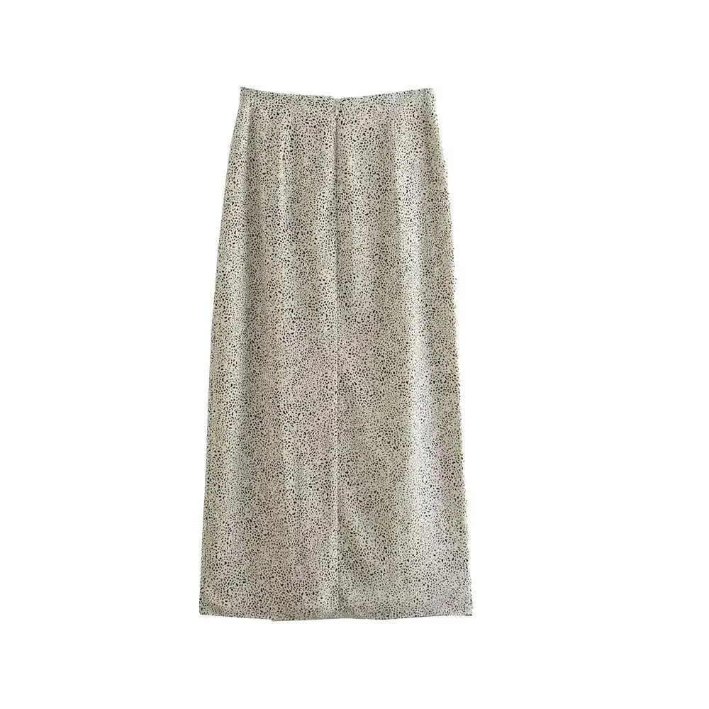 xakxx - New women's  animal print shirt midi skirt high waist skirt double front design with metal buckle
